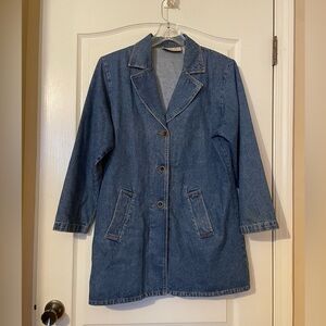 Vintage Bedford Fair Denim Blazer Chore Jacket Button Up Utility Size L Petite